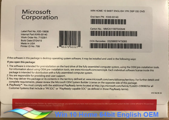 Chine Permis de maison de Windows 10 de clé de produit de maison pleins clé de produit de maison de Windows 10 de version/logiciel/Windows 10 de la victoire 10 pro fournisseur